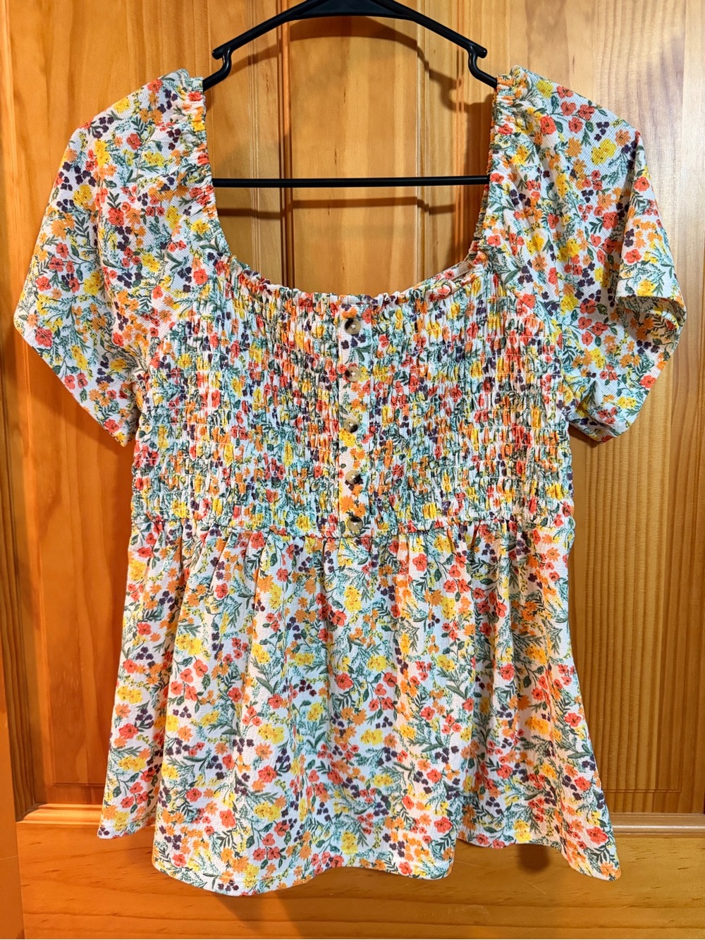 No Boundaries White Floral Smocked Peplum Top